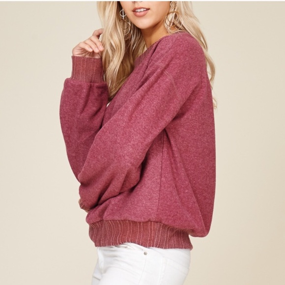 ✨Denise Brushed Sweatshirt - Wine - Picture 2 of 4